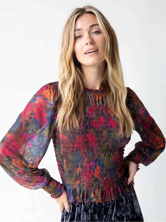 NATURAL LIFE Tops - NATURAL LIFE Sheer Floral Mesh Top in Pink, Blue and Cream